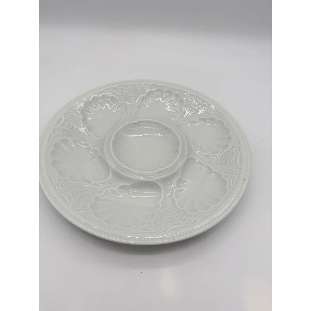 Antique Tharaud limoges france oyster platter White Glossy 10.5” Porcelain